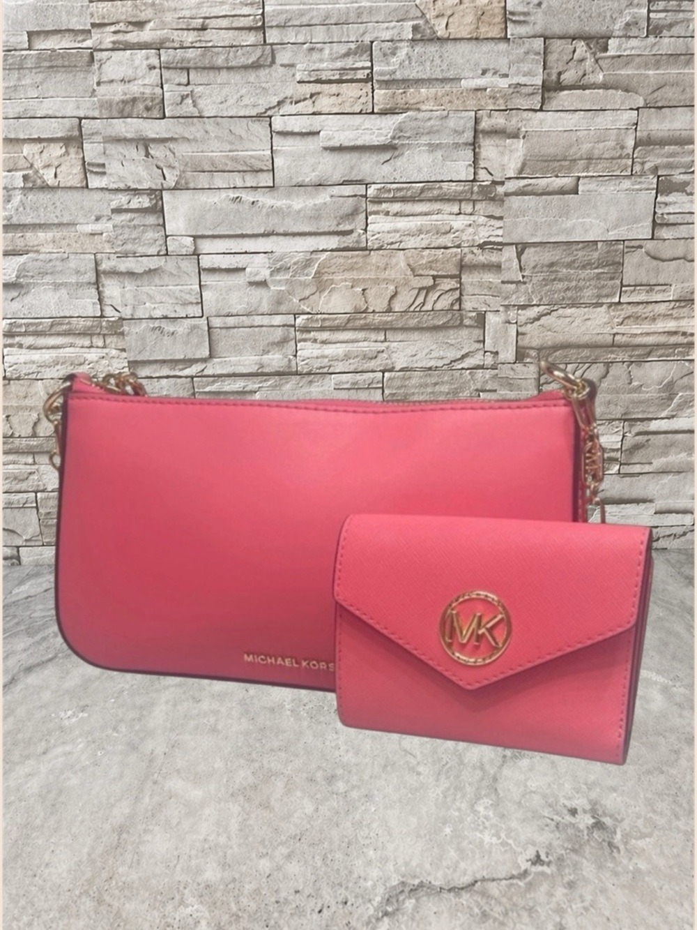 Michael Kors Empire Medium Chain Pouchette & Matching Wallet Camila Rose Pink
